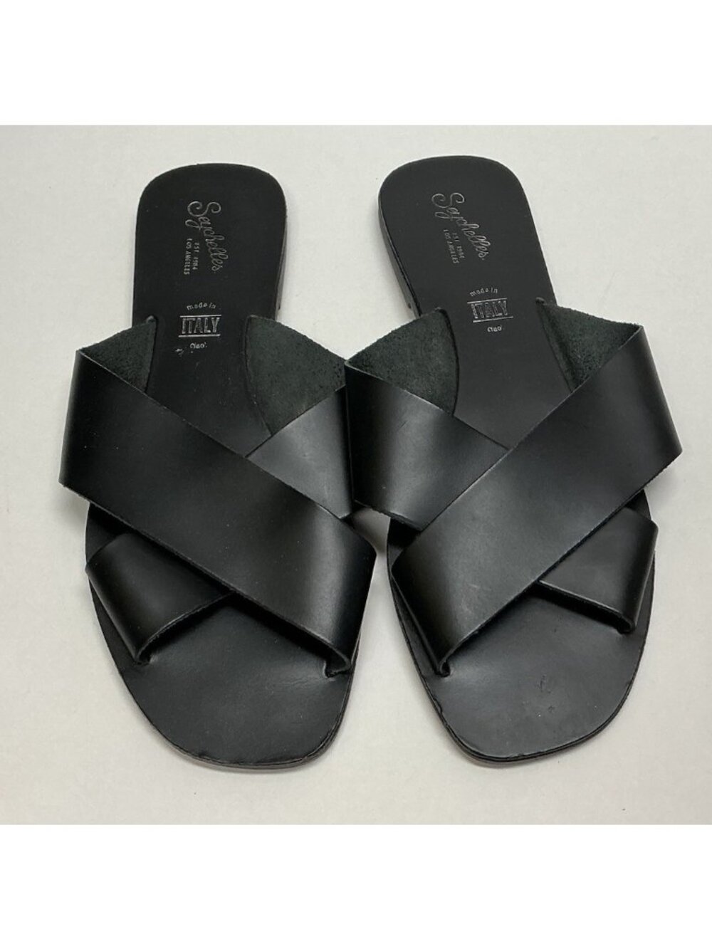 Seychelles Black Leather Crisscross Slide Sandals